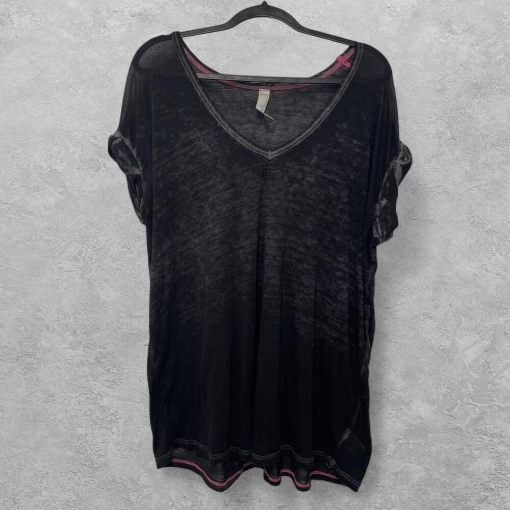 Free People FP Beach Black Acid Wash Burnout V-Neck Tee M Boho